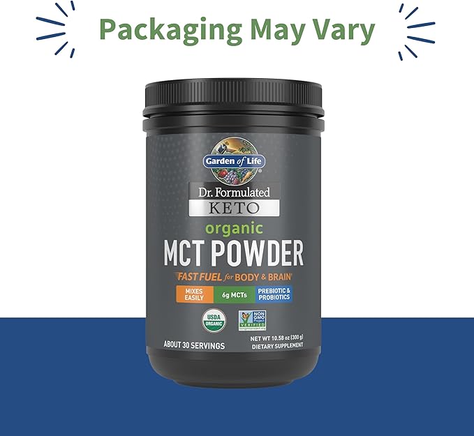 Garden of Life Dr. Formulated Keto Organic MCT Powder - 30 Servings 6g MCTs from Coconuts plus Prebiotic Fiber &amp Probiotics Certified Organic Non-GMO Vegan Gluten Free