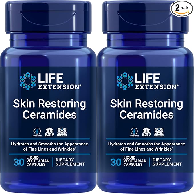 Life Extension Skin Restoring Ceramides 30 Liquid Vegetarian Capsules (Pack of 2)