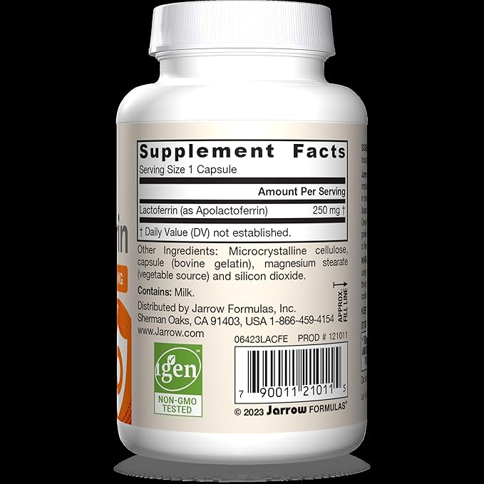 Jarrow Formulas Lactoferrin 250 mg - Immune-Supporting Glycoprotein - for Healthy Immune System Support &amp Iron Absorption - Freeze Dried - Gluten Free - Non-GMO - 60 Capsules (Servings) Pack of 1
