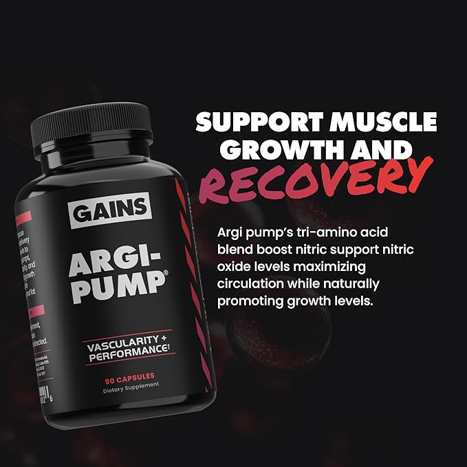 Gains in Bulk L Arginine Amino Acids Supplement for Nitric Oxide Support Supplements for Men with L-Arginine L Citrulline and L Ornithine Muscle Pump Energy and Heart Health Support 90 Capsules
