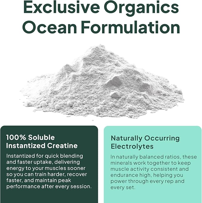 Organics Ocean Krealyte Fusion - Instantized Creatine Monohydrate Powder with Electrolytes - Muscle Strength Endurance &amp Hydration Support - Vegan Sugar-Free Pink Lemonade Flavor - 30 Servings