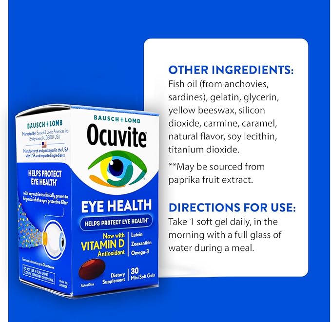 Ocuvite Eye Health Supplement with Vitamin D Mini Softgels 30 Count (Pack of 2)