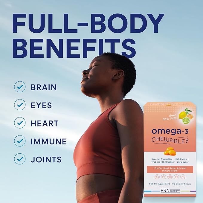 Omega 3 Gummy Chewables - 90 Gel Chews 30-Day Supply Citrus Flavor - 1760mg Ultra-Pure rTG Omega 3 for Eye Heart Brain Joint &amp Immune Health