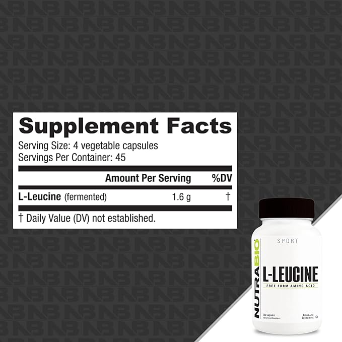 NutraBio L-Leucine Supplement - Optimal Amino Acid for Muscle Growth &amp Recovery - Naturally Fermented Free Form Leucine Amino Acids Supplement- Vegan Non-GMO Gluten Free - 400mg 180 Capsules