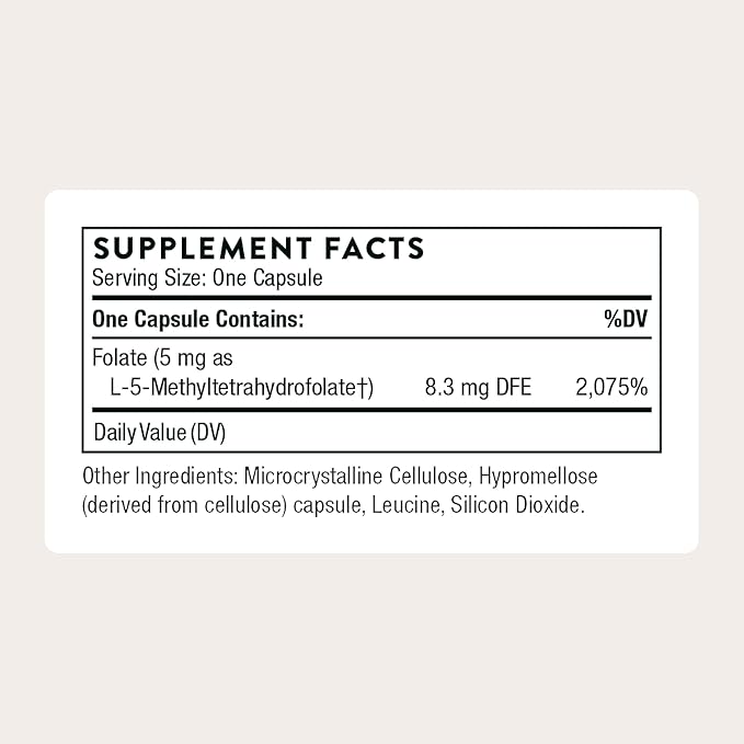THORNE - 5-MTHF - Methylfolate (Active B9 Folate) Supplement - Supports Cardiovascular Health Fetal Development Nerve Health Methylation &amp Homocysteine Levels* - 60 Servings - 5-MTHF 5mg