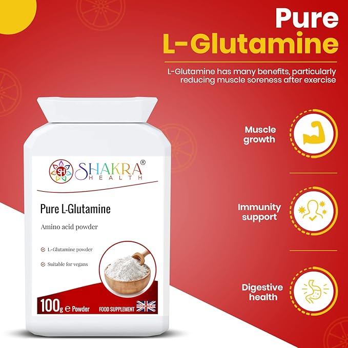 Pure L-Glutamine 100g Pure Targeted Release Vegan Amino Acid Powder for Gastrointestinal Integrity Neurological Activity Irritated Bowels &amp Immune Support | Shakra Health