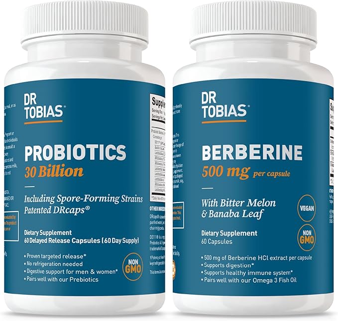 Dr. Tobias Probiotics 30 Billion CFU &amp Berberine 500 mg – Digestive &amp Metabolic Wellness Bundle