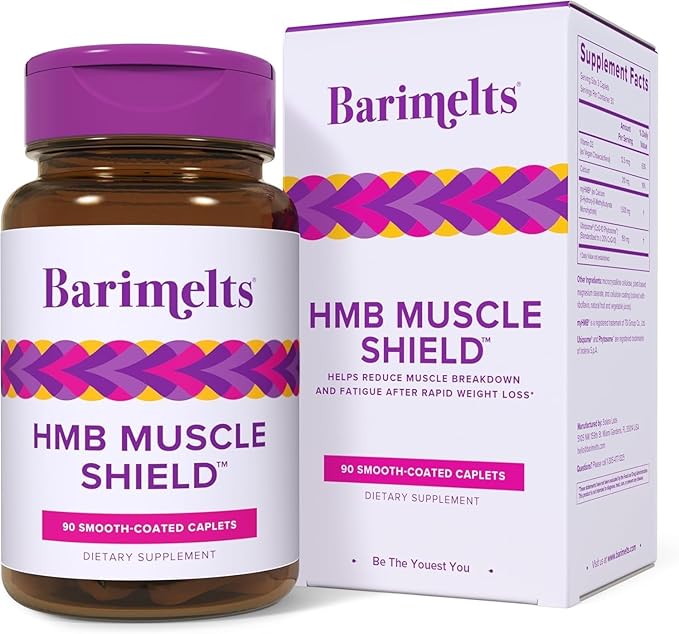 Barimelts HMB Muscle Shield for GLP-1 Users and Bariatric Patients - HMB Supplements with Vitamin D3 &amp Ubiquisome® Phytosome™ Supports Muscle Recovery - 90 Smooth-Coated Caplets