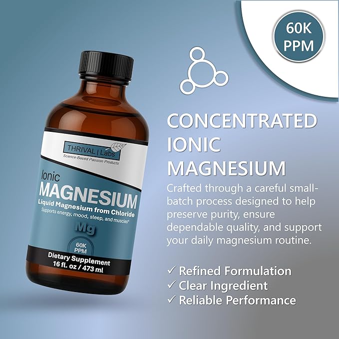 Liquid Ionic Magnesium – High-Absorption Magnesium Supplement to Support Restful Sleep Calm Mood Muscle Relaxation Steady Energy Metabolism &amp Digestive Comfort – 16 fl oz