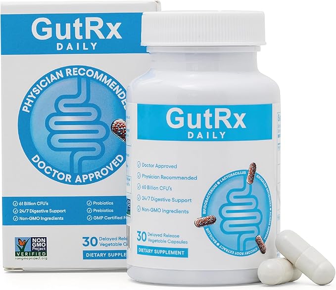 Daily Probiotics for Women &amp Men with Bifidobacterium Longum &amp Prebiotics for Gut Health Gluten Free Probiotics for Digestive Health – 61 Billion CFU 30 Ct Enteric Coated Capsules