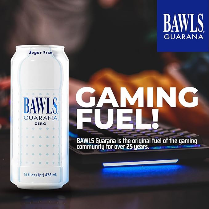 BAWLS Guarana Zero BAWLS Guarana Drink Guarana Soda Guarana Fueled Soda for Energy High Energy Caffeinated Drink 16oz 24 Pack Cans