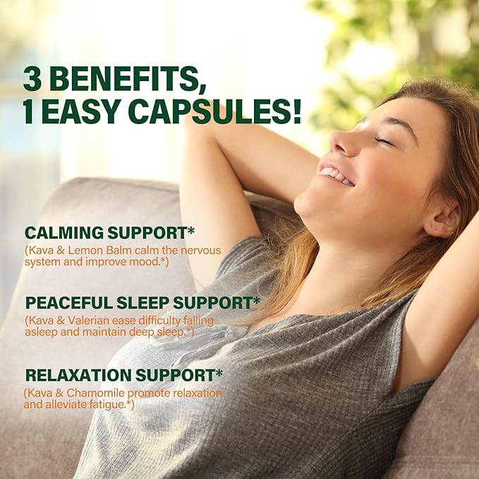 100% Pure Herbal Capsules Kava Extract for Calming Support Peaceful Sleep Support &amp Relaxation Support. 90Capsules