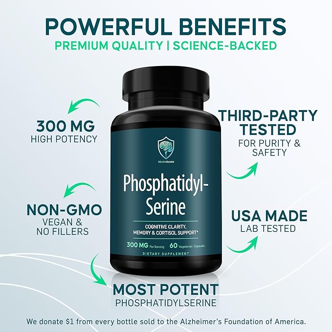 Phosphatidylserine Supplement – Premium Nootropic for Brain Health Memory Focus &amp Stress Support – 300mg Sunflower Lecithin Soy-Free Non-GMO High Purity &amp Potency Made in USA