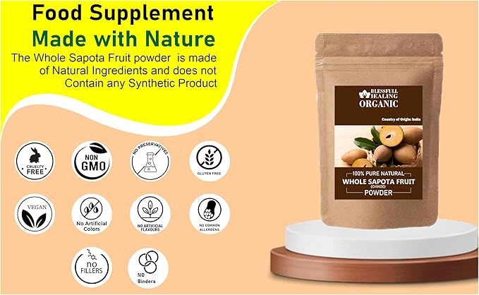 Blessfull Healing Organic Whole Sapota Fruit Powder 100% Pure Natural 100 Gram / 3.52 oz