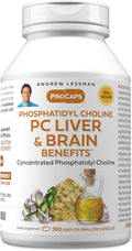 ANDREW LESSMAN PC Liver and Brain Benefits 360 Softgels - Phosphatidyl Choline Most Important Building Block for Healthy Liver and Brain Structure Function. No Additives. Easy to Swallow Softgels