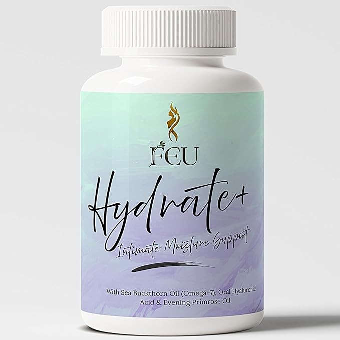 FEU Hydrate Plus – Women’s Intimate Moisture &amp Skin Hydration Support – Sea Buckthorn Oil (Omega-7) Evening Primrose Oil Hyaluronic Acid Sea Moss &amp Vitamin E – 120 Vegan Capsules (40 Servin
