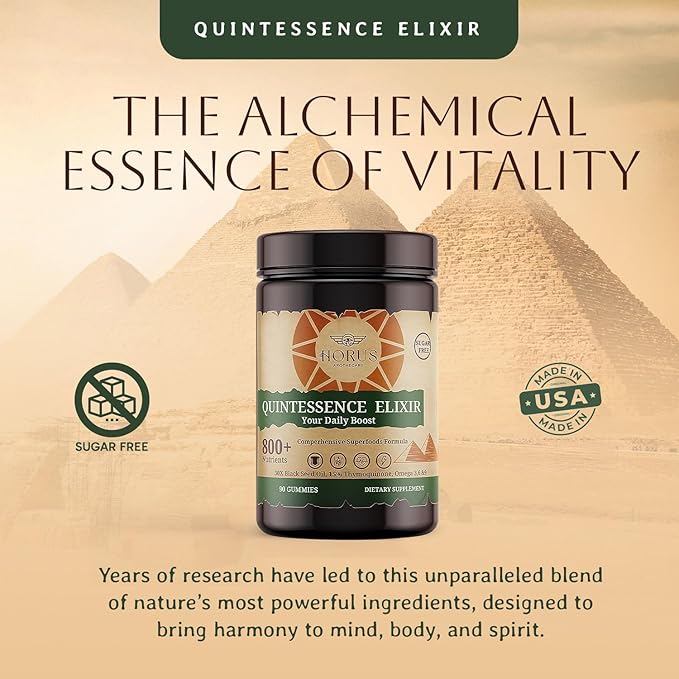 Horus Quintessence Elixir Black Seed Oil Gummies – Cold-Pressed Bee Pollen Date Palm Extract – Immune &amp Vitality Support – Sugar-Free – Made in USA – 90 Count
