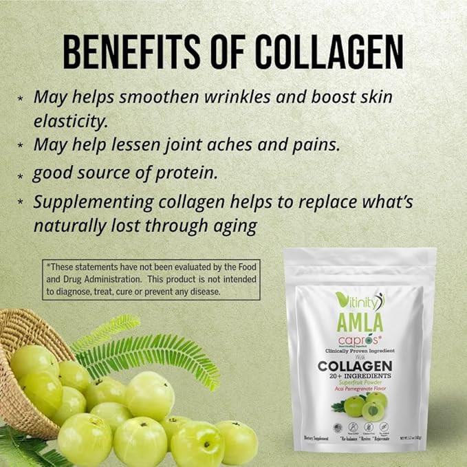 VITINITY AMLA SUPERFOOD 20+Key Ingredients Collagen (Type 1 &amp Type 3) Powder with CLINICALLY Proven Ingredient (AMLA) for AdultsFast-Acting Liquid DELIVERY(30 Day Supply)