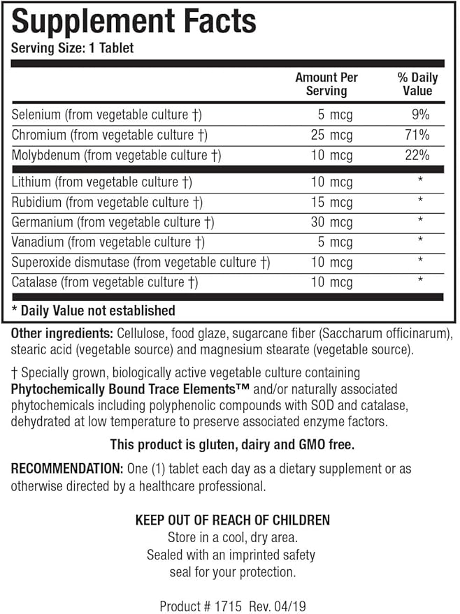 Biotics Research Basic Nine Whole Food Sourced Rare Trace Minerals Phytochemically Bound Includes Antioxidants SOD and Catalase 100 Tablets
