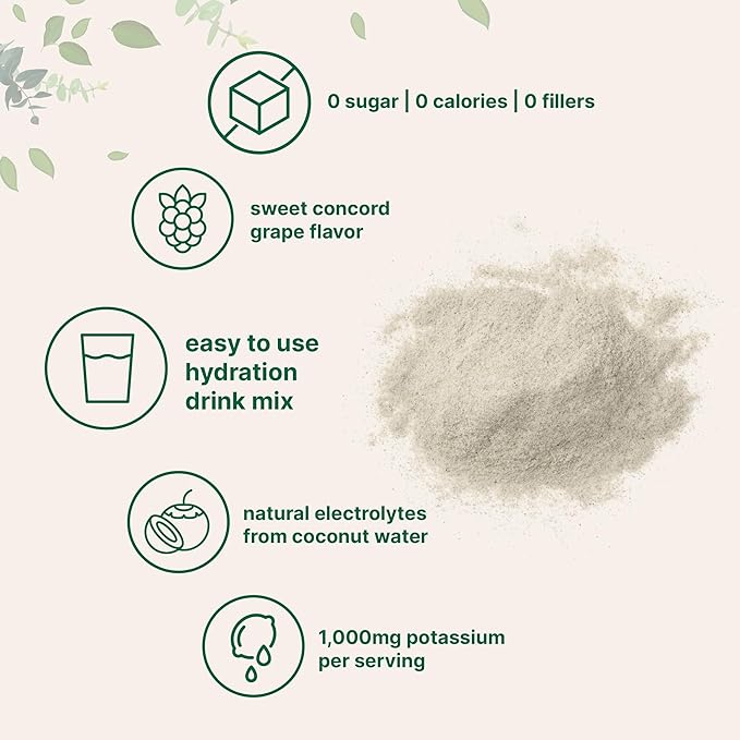 Micro Ingredients Hydration Electrolyte Powder 2 lb (139 Servings) | Concord Grape Flavor | High Potassium (1000mg) + Coconut Water | No Sugar Keto Friendly | Non-GMO