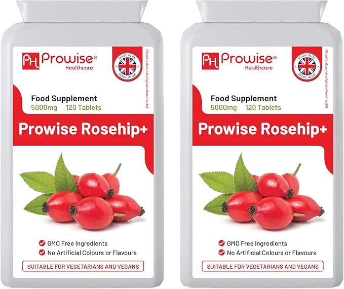 Rosehip Health+ (Pack of 2) 5000mg 120 Tablets - UK Manufactured GMP Guaranteed Quality - Suitable for Vegetarians &amp Vegans by Prowise Healthcare