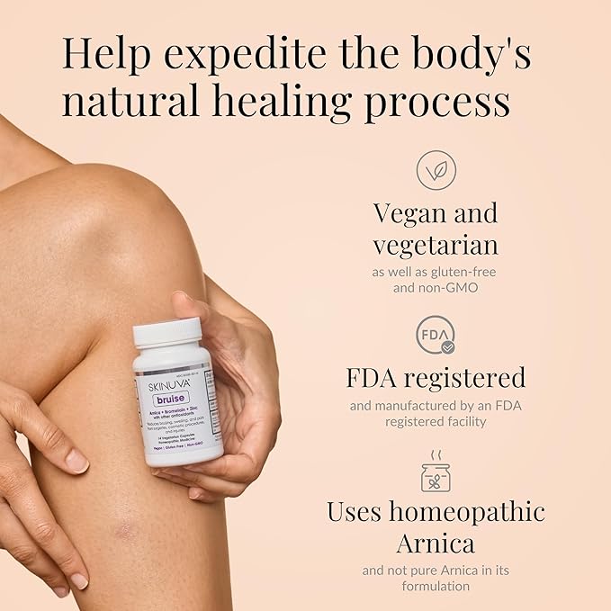 Skinuva® Bruise Recovery Duo: Bruise (14 Capsules) Bromelain Supplement + Advanced Recovery Cream (1 oz) Arnica &amp Vitamin K Topical Cream for Swelling &amp Irritation