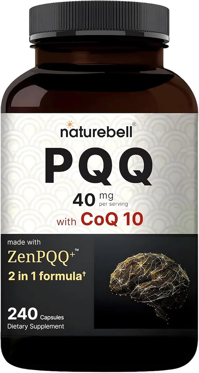 NatureBell PQQ with CoQ10-240 Capsules - 40mg Active PQQ with 10mg Coenzyme Q10 - Cellular Energy &amp Cognitive Function Support - Antioxidant Nutrients for Heart &amp Brain Health*