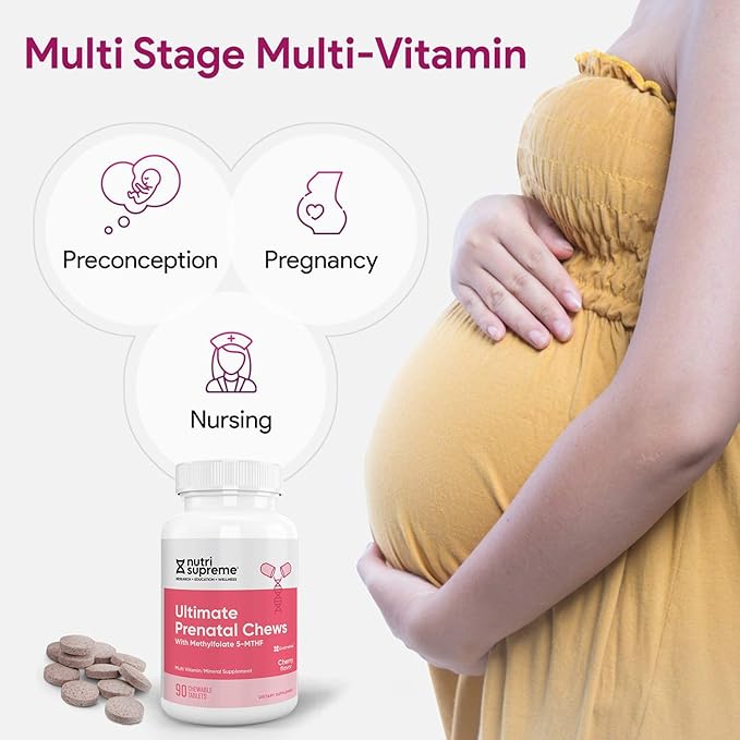 Nutri Supreme Prenatal Vitamin Chewable Prenatal Vitamins for Women with Highly Absorbable Methyl Folate Complete Prenatal Multivitamin with Iron Kosher Cherry Flavor 90 Count
