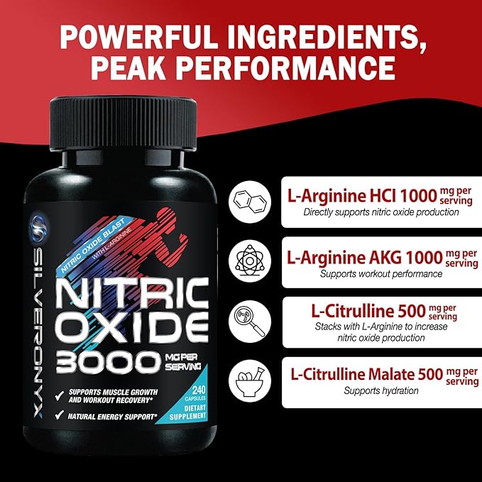 Extra Strength Nitric Oxide Booster - 3X Strength L-Arginine AKG &amp Citrulline Malate - Men &amp Women Premium Pre Workout Nitric Booster - Natural Energy &amp Muscle Support Bottled in USA - 24