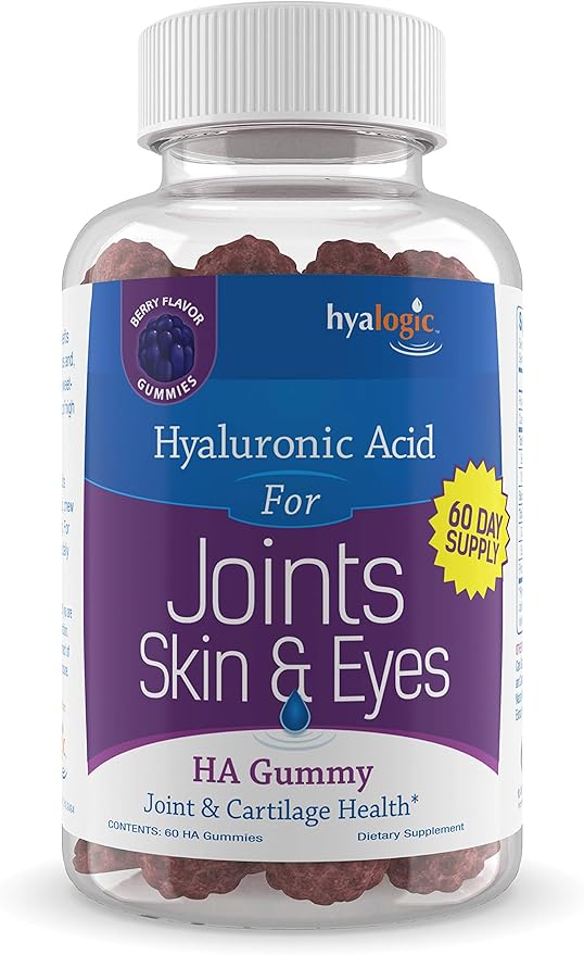 Hyalogic Hyaluronic Acid Gummies – Supplement for Joint Skin &amp Eyes – Mixed Berry Flavor – Gummy Vitamins for Women &amp Men – Gluten-Free Non-GMO 60 Count