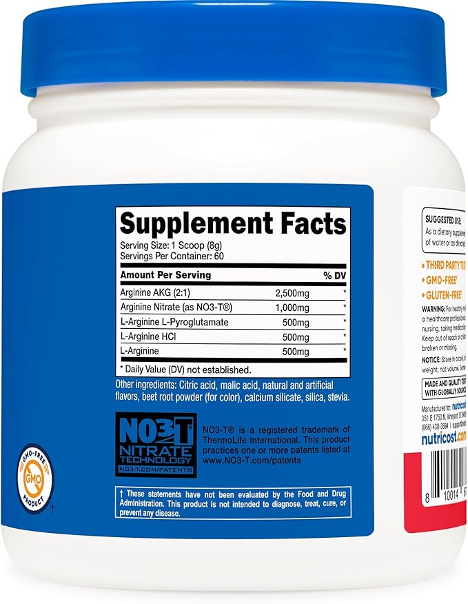 Nutricost L-Arginine Complex (Fruit Punch 60 Servings) - Gluten Free Non-GMO