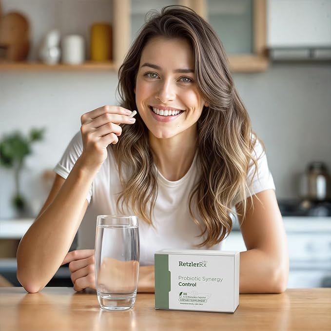 Probiotic Synergy Control by Dr. Retzler Rx™ - Probiotic Supplement to Support Gut Barrier Function - Bifidobacterium animalis subsp lactis B420 HOWARU® Gluten free Dairy free and Soy free