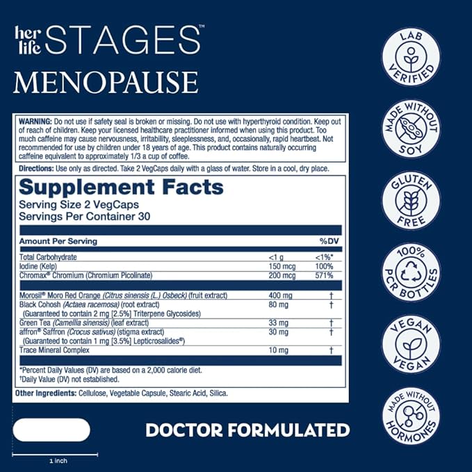 SOLARAY Menopause her Life Stages - Menopause Supplements for Women - Supports Mood Sleep Hot Flashes Night Sweats - Vegan Gluten Free - 60-Day Guarantee - 30 Servings 60 VegCaps