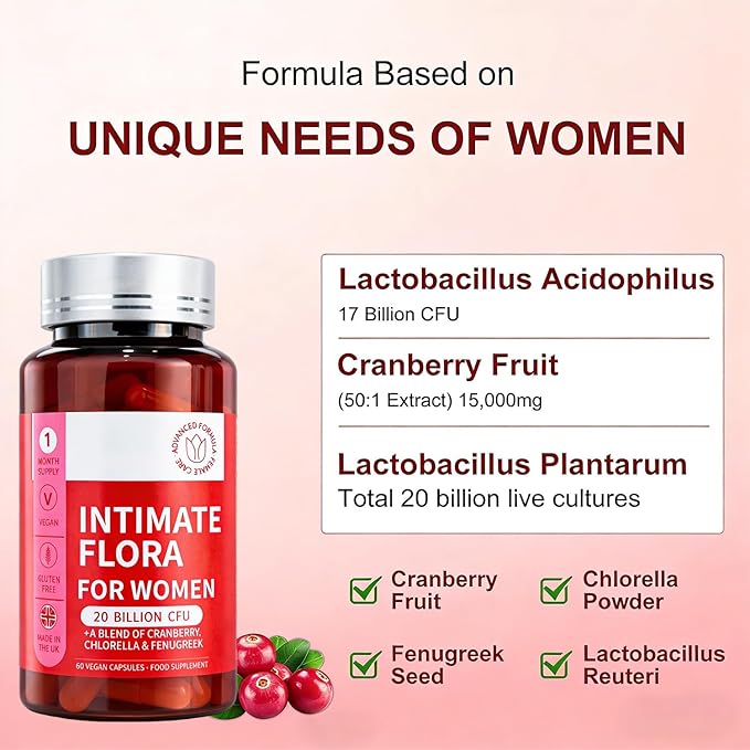 Vaginal Probiotic Supplement - Supports Healthy Vaginal pH Fresh Odor &amp Balanced Flora for Women Urinary Tract Health with Prebiotics &amp Lactobacillus Probiotic Blend - 20 Billion CFU