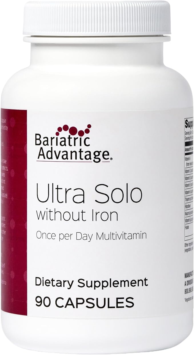Bariatric Advantage Ultra Solo Without Iron - Once-Per-Day Daily Multivitamin - for Bariatric Patients - with Thiamin Vitamin A &amp More - Gluten Free - 90 Capsules