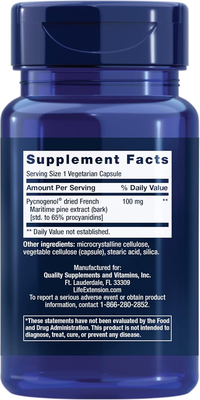 Life Extension Pycnogenol – French Maritime Pine Bark Extract – Scientifically Studied Healthy Aging &amp Vascular Health Supplement – Non-GMO Gluten-Free Vegetarian – 60 Capsules
