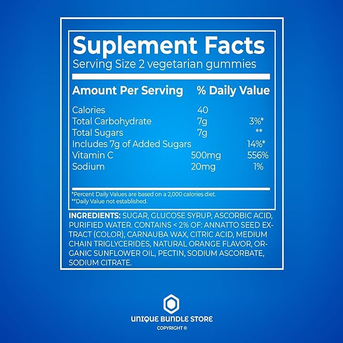 Vitamin C Gummies 500mg – 120 Count Natural Orange Flavor Daily Vitamin C Gummies for Adults Chewable VIT C Vegetarian No Artificial Flavors or Sweeteners (Pack of 1)