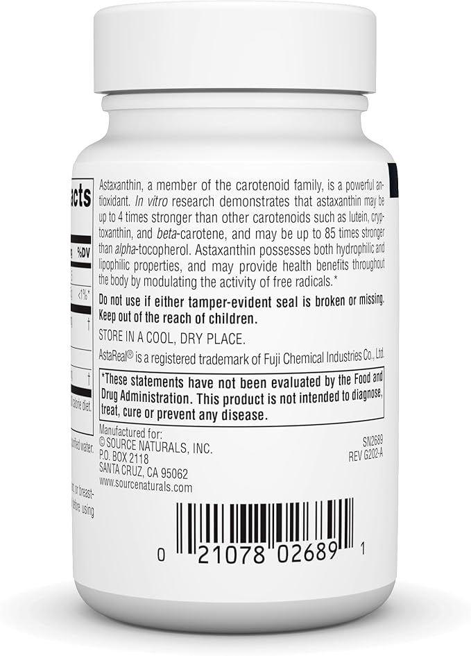 Source Naturals Astaxanthin Antioxidant Carotenoid 12mg - 60 Softgels