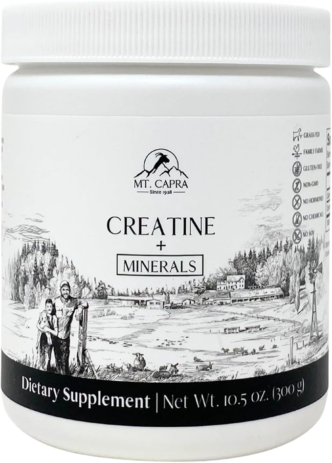 Mt. Capra Creatine + Minerals | 5 g Creatine Monohydrate with Goat Whey Mineral Concentrate | Enhance Hydration and Cellular Performance | 40 Servings