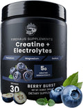 Creatine + Electrolytes 5g Creatine Monohydrate with Potassium Magnesium and Sodium for Strength Hydration and Recovery Support Berry Burst Flavor 30 Servings