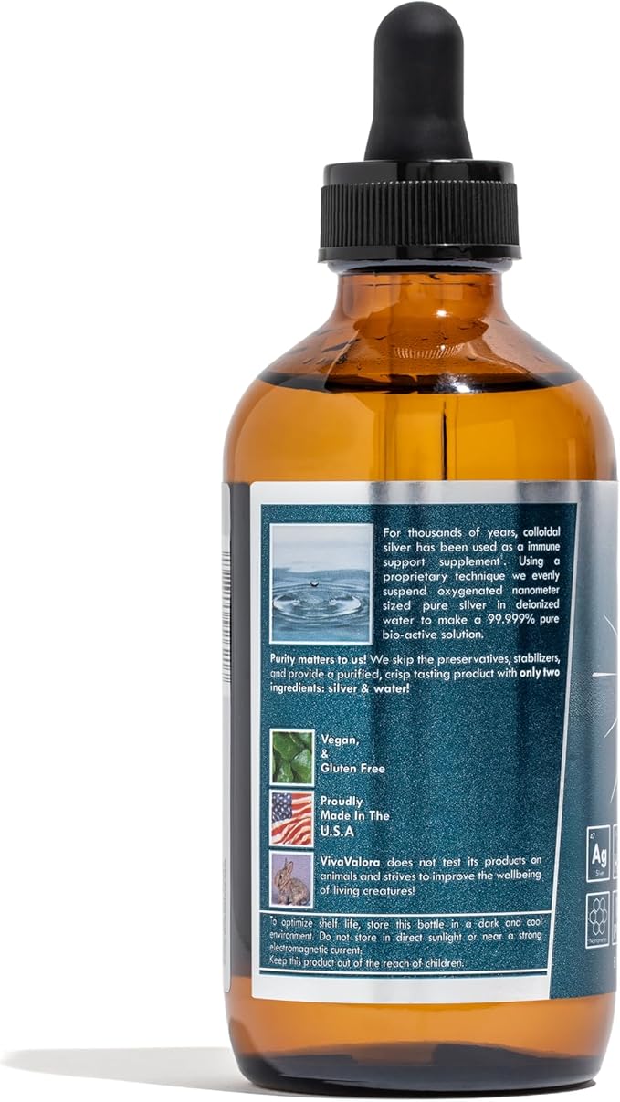 Colloidal Silver Liquid 10 PPM Bio-Active Nano Silver 8 oz Amber Glass Dropper Bottle Third-Party Tested Preservative-Free Immune Support Supplement Made in USA