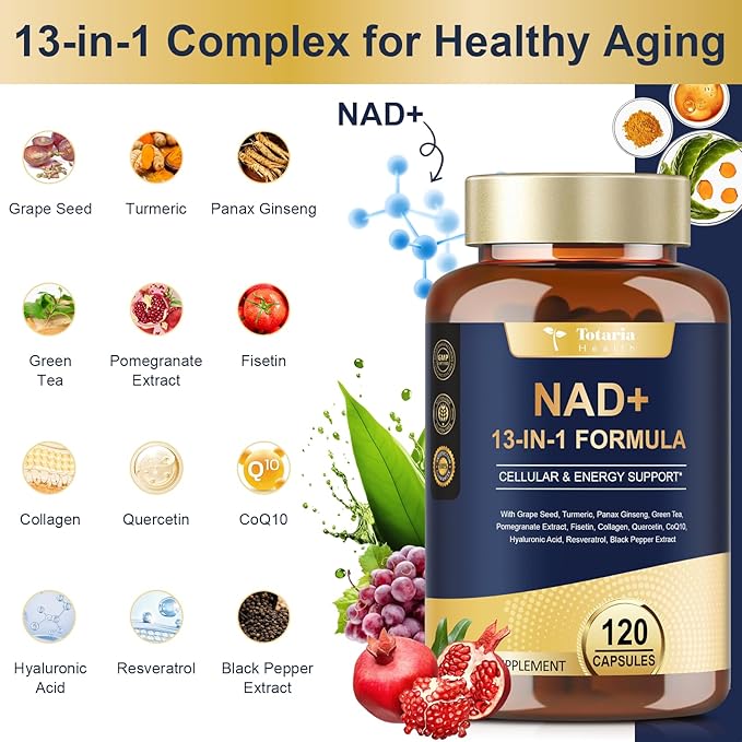 Totaria (2 Packs) NAD Supplement for Women Men with nicotinamide riboside resveratrolQuercetin Betaine Boost NAD+ Levels NAD Plus Supplement for Anti Aging Energy Immune Focus 120 Capsules