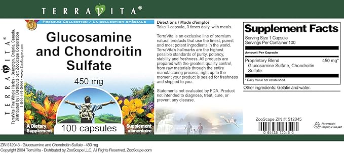 Glucosamine and Chondroitin Sulfate - 450 mg (100 Capsules ZIN: 512045) - 3 Pack
