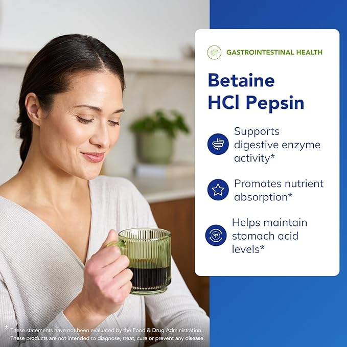 Pure Encapsulations Betaine HCl Pepsin - Digestive Enzymes Supplement for Digestion Aid &amp Support Stomach Acid &amp Nutrient Absorption* - with Betaine HCl Pepsin - 250 Capsules