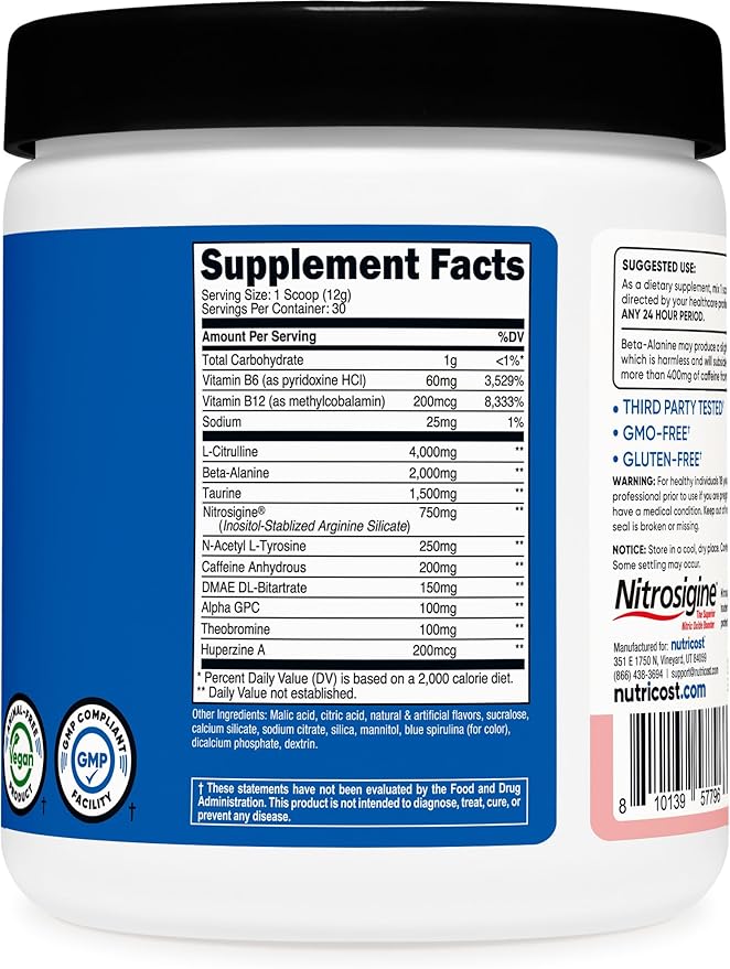 Nutricost Pre-Workout Powder (Cotton Candy) 30 Servings - GMO-Free Gluten-Free Vegetarian