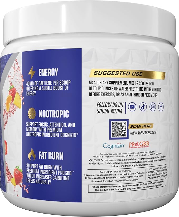 Alpha Supps Amino NRG+ BCAA Amino Energy Recovery Powder - Hydration Blend with Electrolytes - Focus Blend for Optimal Performance Support in Men &amp Women (30 Servings Fruit Burst)