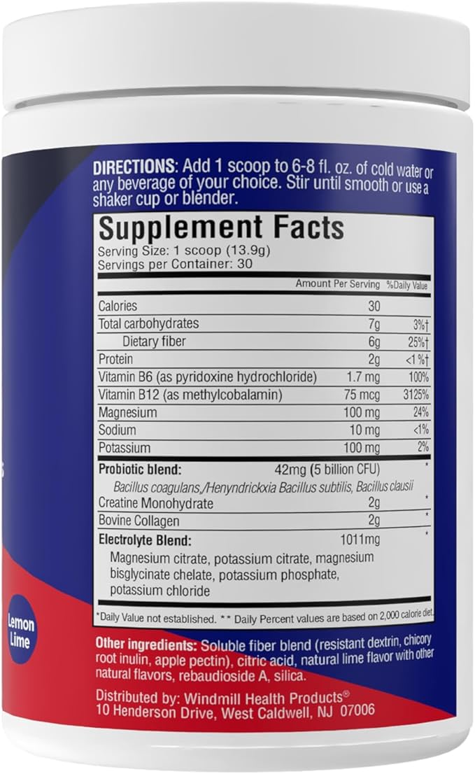 DietWorks GLP-1 Booster – Daily Companion Drink Mix with 6g Prebiotic Fiber Probiotics Collagen &amp Creatine – Supports Gut Health Hydration Energy &amp Wellness – Lemon Lime Flavor 30 Serving
