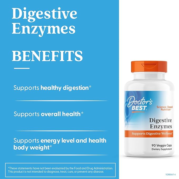 Doctor's Best Digestive Enzymes Supplement for Women &amp Men - Supports Gut Health Digestion &amp Overall Wellness Formulated with Amylase Super Enzyme Blend for Food Break Down Non GMO - 90 V