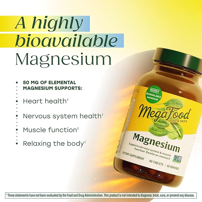 Megafood Magnesium Supplement with Fermented Magnesium Glycinate - Chelated - Supports Heart &amp Nervous System - Vegan Gluten-Free Non-GMO Kosher - Made Without 9 Food Allergens - 90 Tablets
