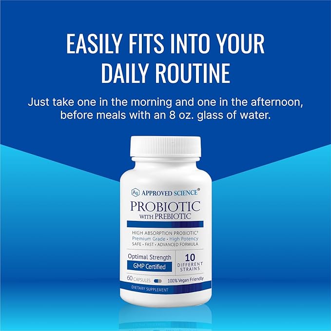 Approved Science Probiotic with Prebiotic - 10 Strains - 25 Billion CFU - 6 Bottles - Vegan